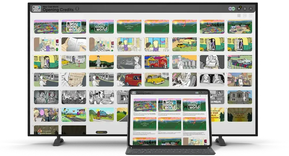 StoryBoom Storyboard on large tv monitor