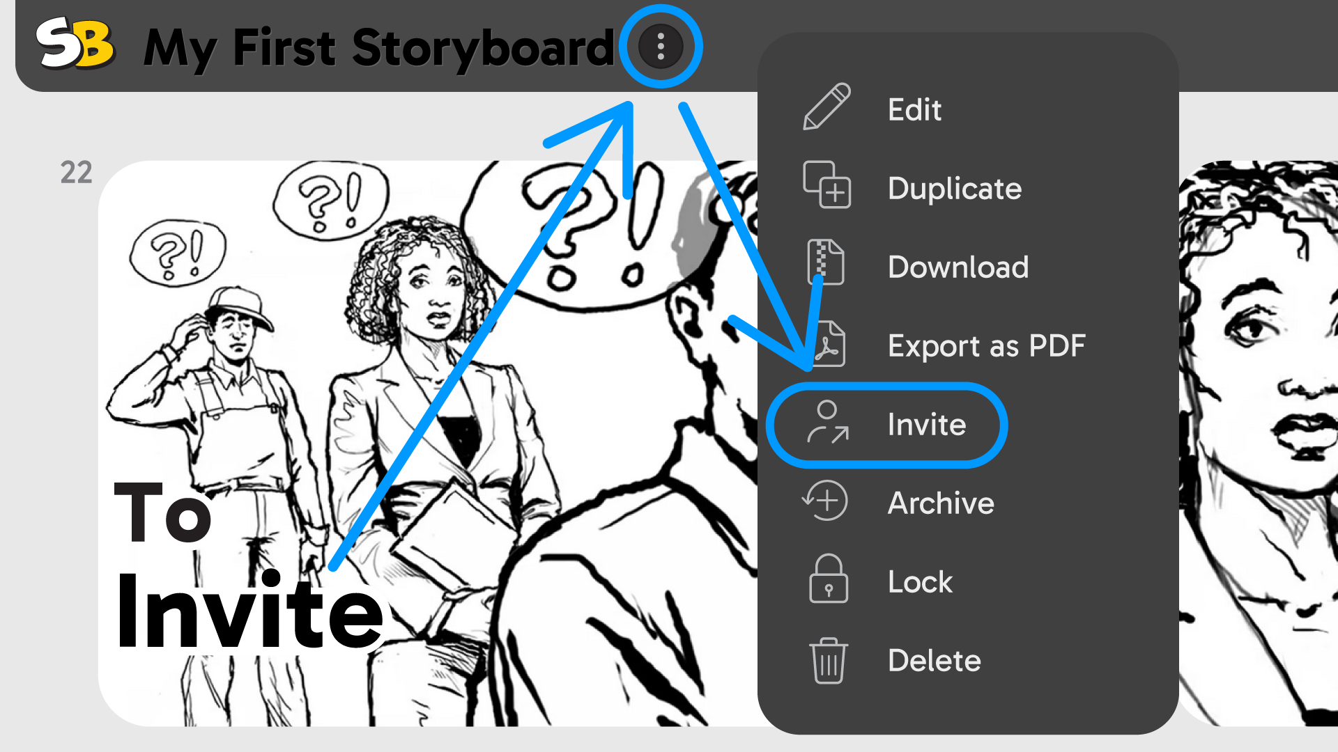 StoryBoom App screenshot: to invite